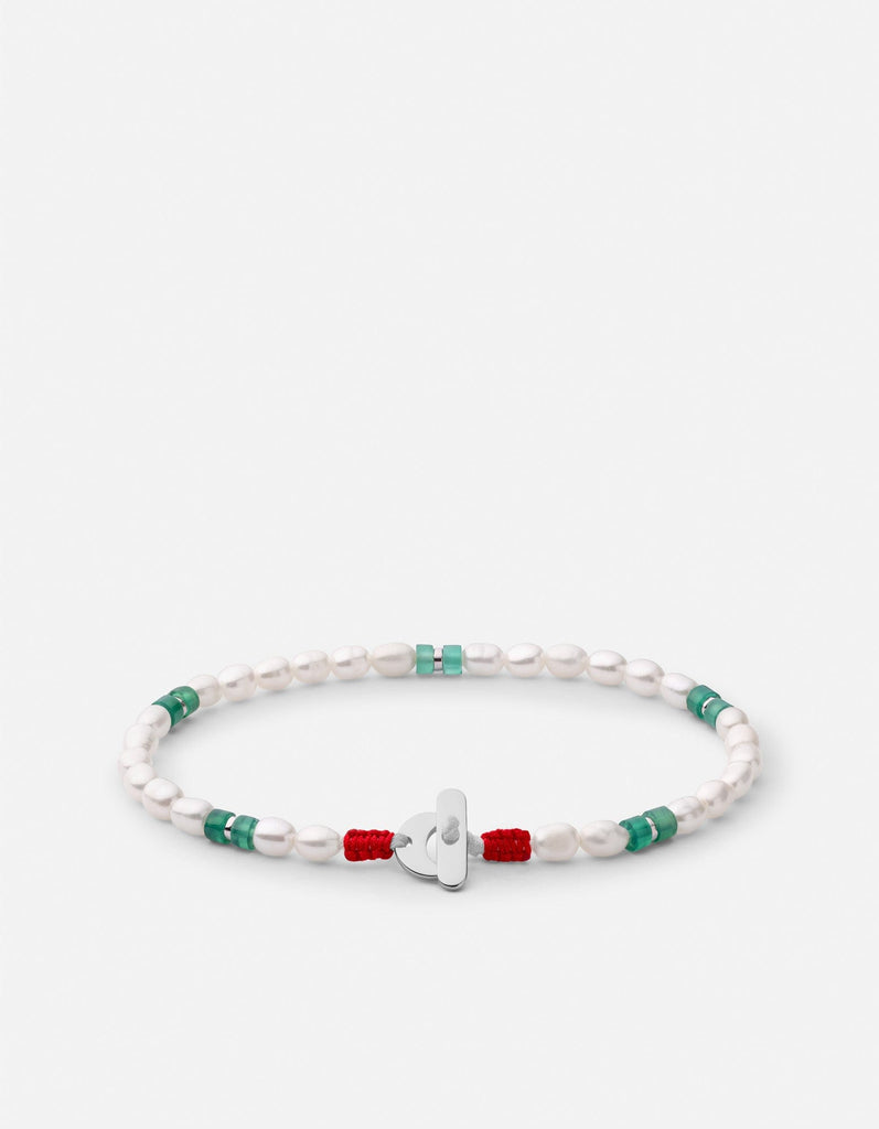 Miansai Bracelets Cash Agate Pearl Bracelet, Sterling Silver Green/White / M