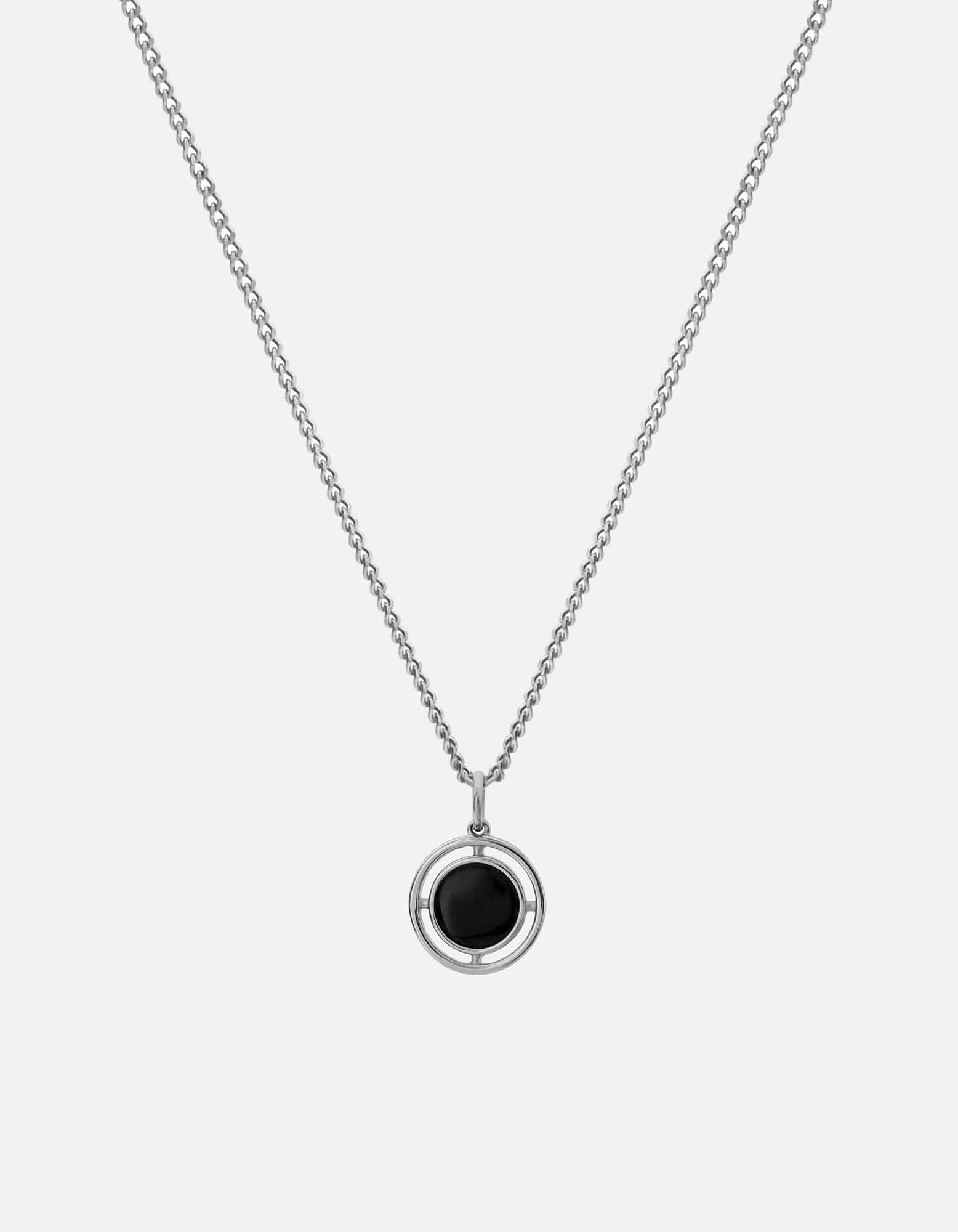 Silver Mens Necklace, Silver Necklace for Men, Compass Pendant Necklace, Mens Jewelry Onyx Necklace, Silver Chain Necklace, Initial Necklace