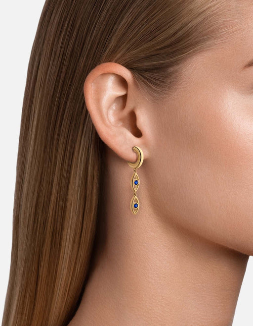 Miansai Earrings Evil Eye Hoop Earrings, Gold Vermeil/Spinels & Pearls Blue/White / Pair
