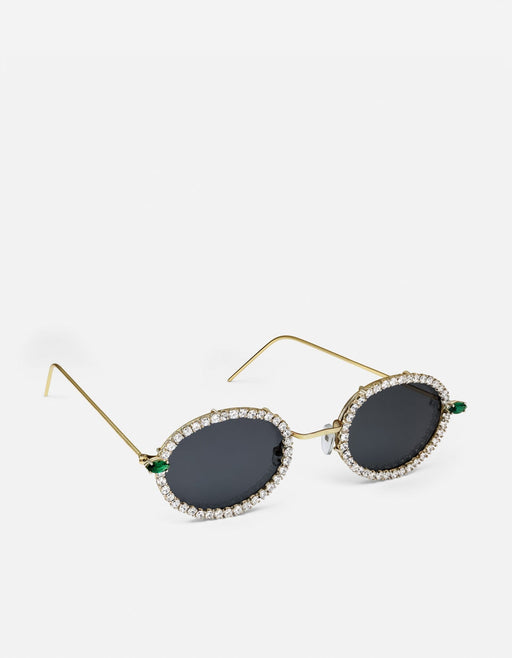 Miansai Sunglasses Jules Oval-Frame Sunglasses, Gold Vermeil/Diamonds & Emeralds White/Green / O/S