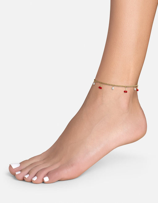 Miansai Anklets Cherry Enamel Anklet, Gold Vermeil/Pearls Red / O/S