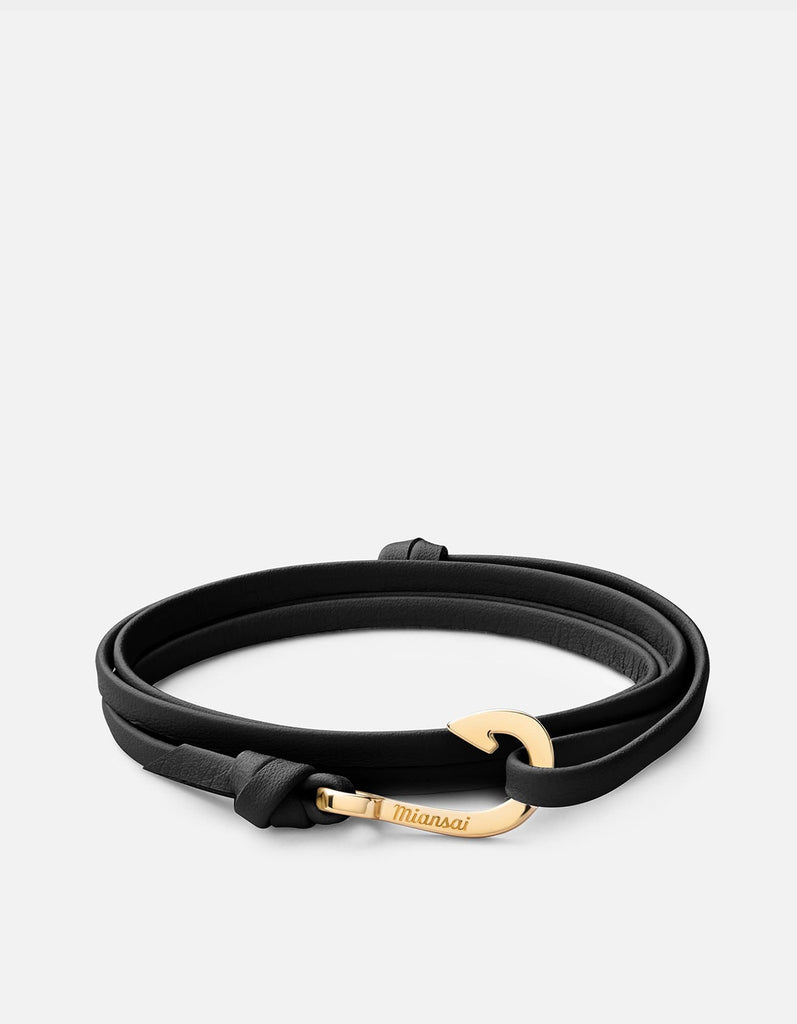 Hook leather Bracelet Thin Gold plated - Natural