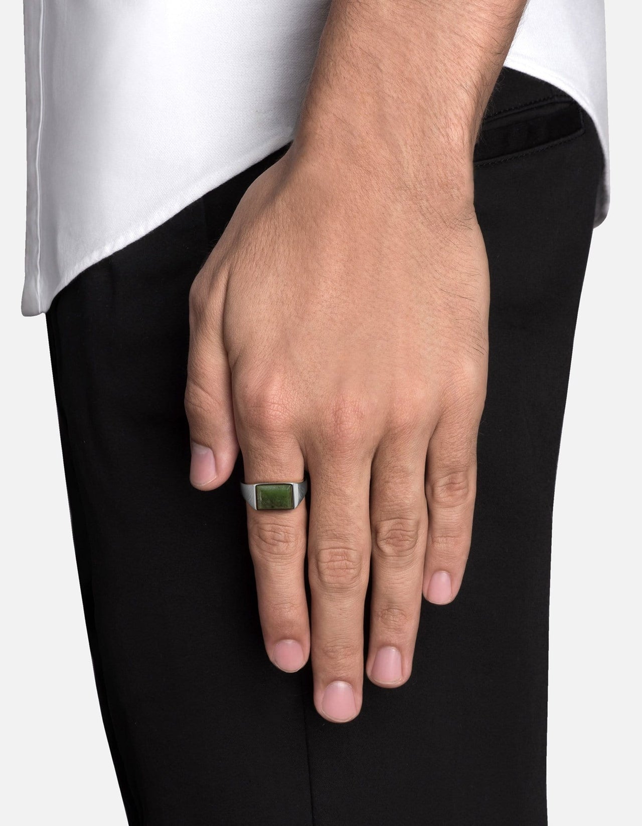 Sterling Silver Green Jasper Adjustable Ring