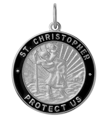 Miansai Pendants Saint Christopher Surf Pendant w/Enamel, Sterling Silver Black