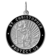 Miansai Pendants Saint Christopher Surf Pendant w/Enamel, Sterling Silver Black